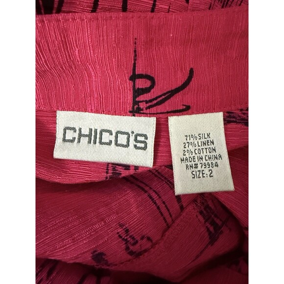 Chico's Women's Size 2/2X Pink Silk Linen Safari Lightweight Button-Up Blouse - Picture 6 of 7